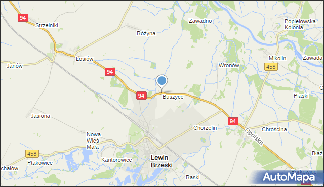 mapa Buszyce, Buszyce gmina Lewin Brzeski na mapie Targeo